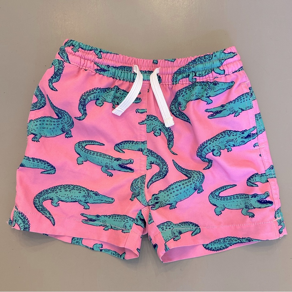 Chubbies “The Glades” toddler swim trunks, 3T, bright pink/green, EUC